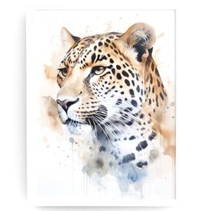 Watercolor Leopard Portrait Wall Art Illustration Print Poster Unframed